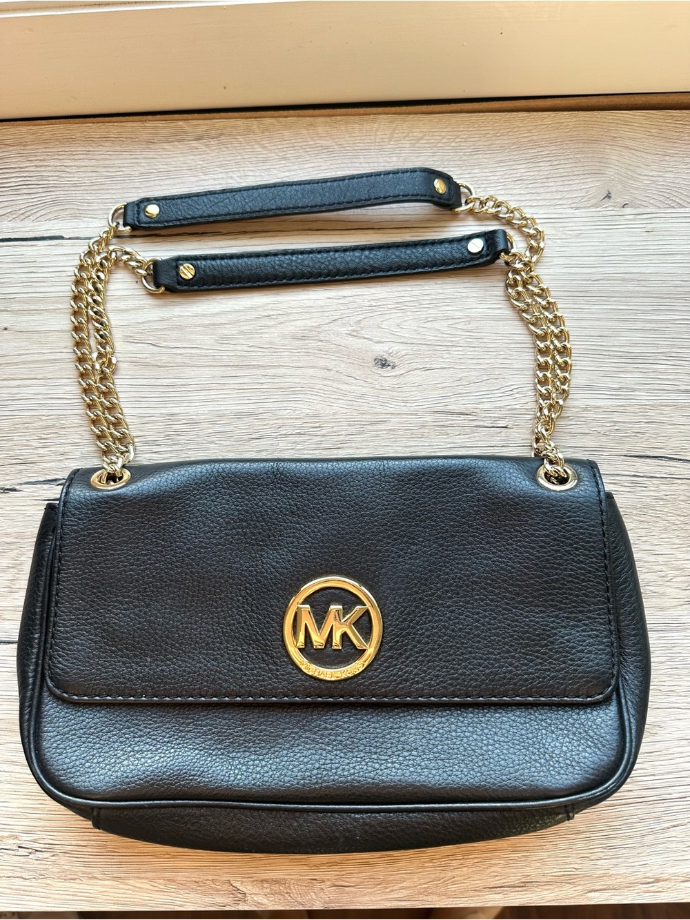 Michael Kors Black Leather Gold Hardware Crossbody Or Shoulder Bag NWOT